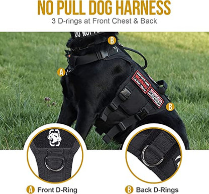 OneTigris Tactical Large Dog Harness, 5X Metal Buckled No Pull Service Dog Harness Vest with Hook & Loop Panels, Military Heavy Duty Dog Vest for Walking Hiking Training - color: Black, size: L