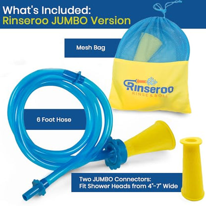 Rinseroo JUMBO Shower Cleaning Thing – Slip-On Handheld Hose Attachment for Fast, Mess-Free Shower Wall Rinsing–6 Ft Hose, Fits Up to 7" Shower Head–Temporarily Converts Standard Shower into Handheld