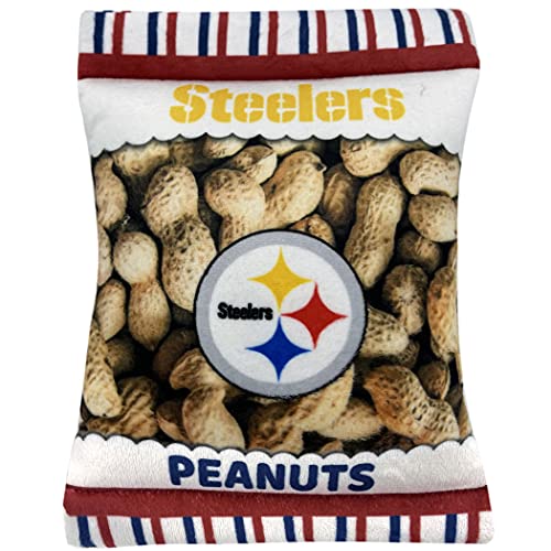 NFL Pittsburgh Steelers Crinkle FINE Plush Dog & CAT Squeak Toy - Cutest Stadium Peanuts Snack Plush Toy for Dogs & Cats with Inner Squeaker & Beautiful Baseball Team Name/Logo - color: Pittsburgh Steelers, style: STADIUM PEANUTS SNACK