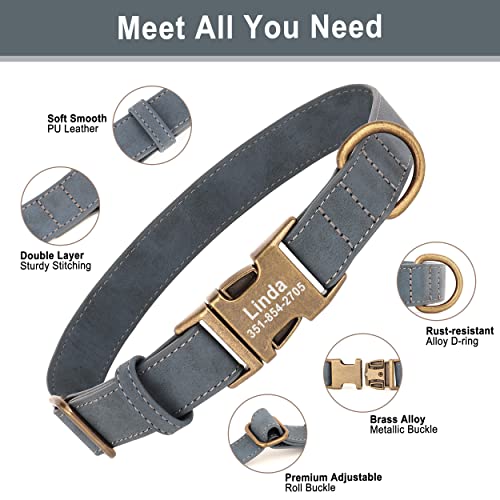 Personalized Dog Collars for Puppies, Custom Soft PU Leather Dog Collar with Engraved ID Name and Number, Adjustable & Durable Pet Collars with Quick Release Metal Buckle,XS(8-13") - color: Jade Blue-Engraving, size: X-Small: Fit 8-13" Neck
