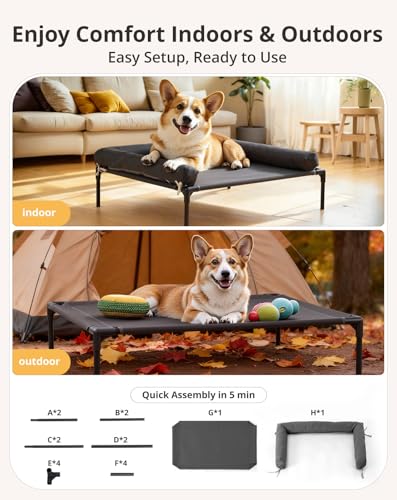 Cooling Elevated Dog Bed, 26.8x34 Raised Dog Bed with Removable Bolster Cushion, Breathable Mesh, Non-Slip Feet, and Metal Frame for Medium Breeds Indoor Outdoor - size: Medium