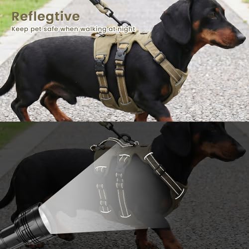 Escape Proof Dog Harness and Leash Set,Soft Padded Full Body Pet Harness, No Pull Reflective Adjustable Dog Vest with Handle, Easy Control Dog Harness for Medium Large Dogs Training Walking Running - color: Khaki, size: M