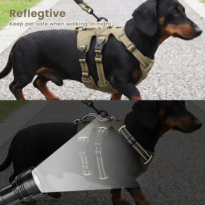 Escape Proof Dog Harness and Leash Set,Soft Padded Full Body Pet Harness, No Pull Reflective Adjustable Dog Vest with Handle, Easy Control Dog Harness for Medium Large Dogs Training Walking Running - color: Khaki, size: M