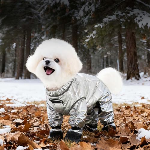 Dog Winter Coat, Waterproof Insulated Full Body Suit with Attached Boots for Small Medium Dogs, Outdoor Reflective Cold Weather Pet Coats (Medium) - size: Medium