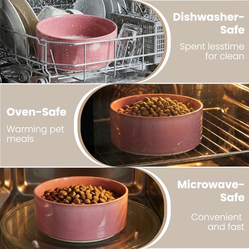 hjn Elevated Ceramic Dog Bowl with Bamboo Stand, Raised Pet Feeding Station for Small Medium Dogs Cats, Modern Design with Anti-Slip Base (Deep Pink, 3.6Cup) - color: Deep Pink, size: 3.6Cup