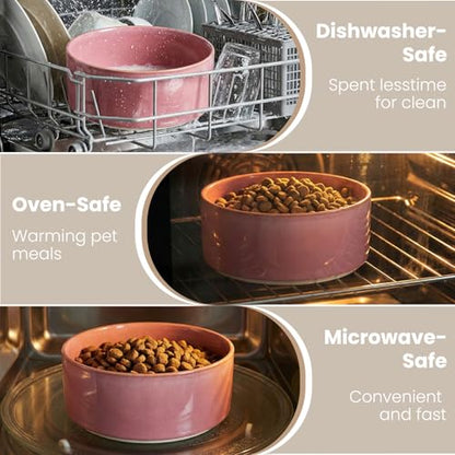 hjn Elevated Ceramic Dog Bowl with Bamboo Stand, Raised Pet Feeding Station for Small Medium Dogs Cats, Modern Design with Anti-Slip Base (Deep Pink, 3.6Cup) - color: Deep Pink, size: 3.6Cup