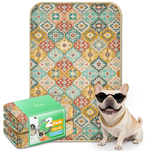 FXW Washable Pee Pads for Dogs, Puppy Pads with Super Absorbent, Specifically Designed for 36inch Cages, 23" x 35" Rectangle, Beige Gourd, 2 Packs - color: Beige Gourd, size: 23" x 35" (2 Packs)