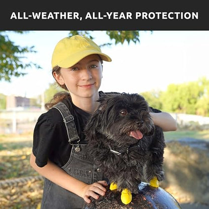 PawZ Rubber Dog Boots for Small Paws - All-Weather Waterproof Dog Shoes, Anti-Slip Traction for Rain, Snow, Mud & Hot Pavement - Pull-On Dog Booties, Black - XX-Small (1"-1.5") - Pack of 12 - size: XXS