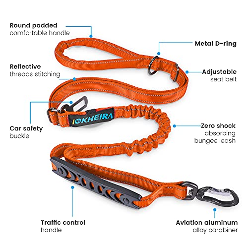 IOKHEIRA Orange Leash for Large Dogs, Multifunctional Adjustable Heavy Duty Leash - color: Orange