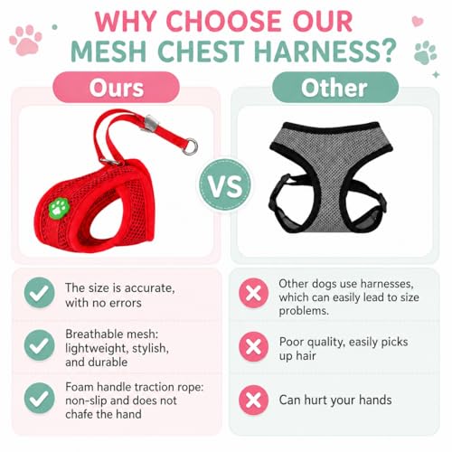Dog Harness Small Sized and Leash Set, Step in Soft Light Puppy Vest, Breathable Mesh Pet Harness, Adjustable Pet Puppy Harness, Easy Walk Dog Harness, M: Chest 11.8-17.7" - color: Red, size: M: Chest 11.8-17.7" Leash 4 FT