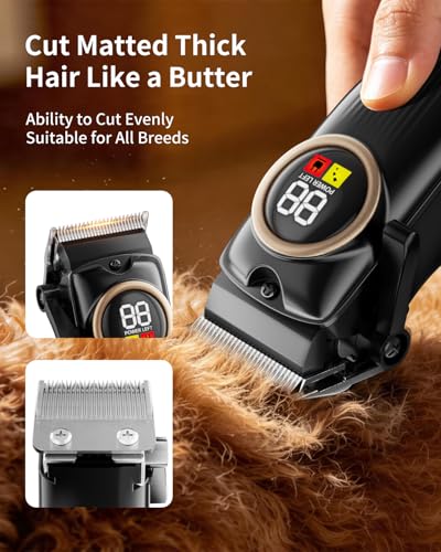 iBTC Pet Grooming Clipper Set for Thick Dense Fur, Professional Low Noise Rechargeable Pet Hair Trimmer with Ceramic Blade & Stainless Steel Scissors, Suitable for Dogs Cats