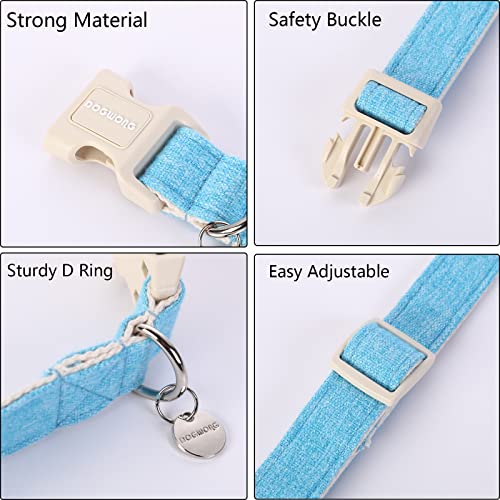DOGWONG Cotton Hemp Dog Collar, Heavy-Duty Blue Dog Collar Adjustable Soft Natural Fabric Cute Wedding Puppy Necklace for Small Medium Large Dogs - color: A: Bright Blue, size: X-Small
