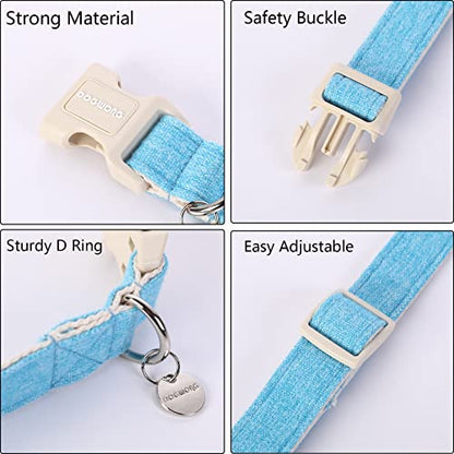 DOGWONG Cotton Hemp Dog Collar, Heavy-Duty Blue Dog Collar Adjustable Soft Natural Fabric Cute Wedding Puppy Necklace for Small Medium Large Dogs - color: A: Bright Blue, size: X-Small