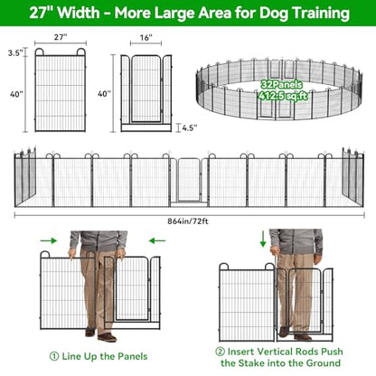 Dog Playpen Outdoor 32 Piece Panels Heavy Duty Dog Fence 40" Height Anti-Rust with Doors Portable for RV Camping Yard, Total 71FT, 406 Sq.ft, Snowy Black - style: 27"W x 40"H