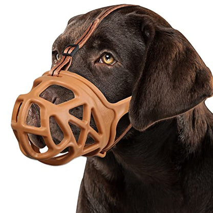 BARKLESS Dog Muzzle, Basket Muzzle for Biting, Chewing and Scavenging, Humane Cage Mouth Cover, Perfect for Grooming and Training Small Aggressive Reactive Dogs (XS, Brown) - size: Extra Small