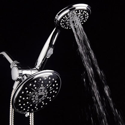 30-Setting Ultra-Luxury 6 inch Rainfall Shower Head & Handheld 3-way Combo with Water Saving Pause Switch and Stainless Steel Hose/Enjoy Separately or Together! Premium All Chrome Finish - color: Chrome Face