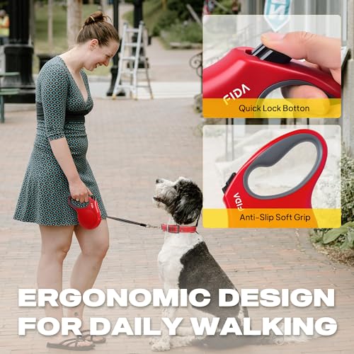 Fida Retractable Dog Leash X-Small Breed, 10ft Durable Pet Walking Leash for Extra Small Dogs/Cats/Small Animals up to 18 lbs, 360° Tangle Free, Red - color: Red, size: X-Small