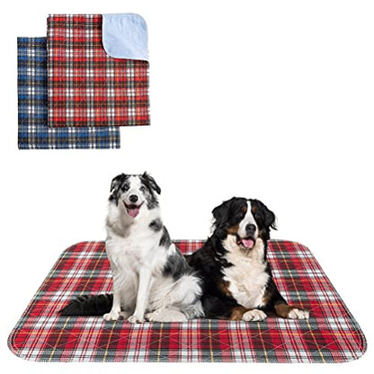 KOOLTAIL Washable Pee Pads for Dogs - Waterproof & Non-Slip Plaid Puppy Potty Training Pads, Reusable Whelping Pads, Dog Food Feeding Mat, 36"x41" - color: Red & Blue, size: 36" x 41" (2 Pack)