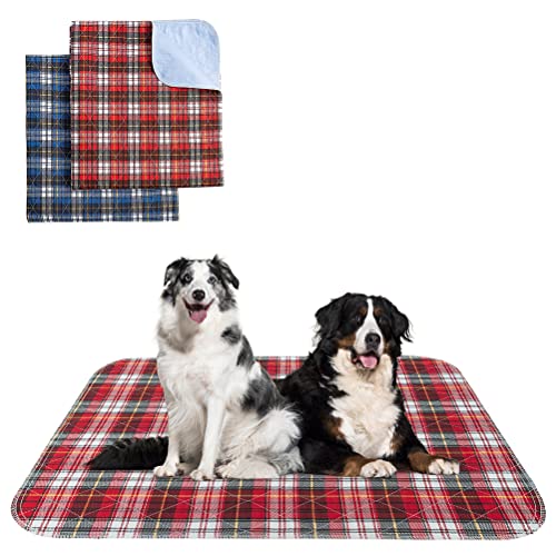 KOOLTAIL Washable Pee Pads for Dogs - Waterproof & Non-Slip Plaid Puppy Potty Training Pads, Reusable Whelping Pads, Dog Food Feeding Mat, 36"x41" - color: Red & Blue, size: 36" x 41" (2 Pack)