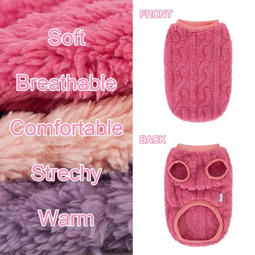 XPUDAC 3 Pack Dog Sweater, Dog Winter Coat with Cute Pattens Pullover Stretchy Fleece Sweaters for Small Medium Dogs Girl Boy-S（Pink-Hot Pink-Purple - color: Pink-Hot pink-Purple, size: Small