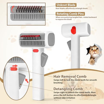2-in-1 Pet Self-Detangling Grooming Comb, Professional Dematting Brush & Undercoat Rake for Dogs and Cats, Removes Mats Tangles Loose Fur, Gentle for Long/Short Thick Curly Fur