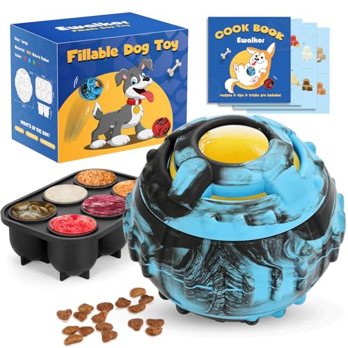 4-IN-1 Dog Toys - Frozen Dog Treat to Keep Them Busy, Treats Puzzle Ball Toy, Interactive Treat Dispensing Dog Toy, Durable Rubber Chew Toys, DIY Freezable Fillable Treat Toy, Mental Enrichment Toys - color: Blue