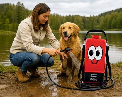 Portable Pet Wash Station - Dog Warm Water Washer with Brush and Water Head, Battery Powered, 5L Blue & 8L Red Models Available (Red, 8L) - color: Red, size: 8L