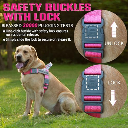 Service Dog Harness and Leash Set, No-Pull Service Dog Vest with 4 PCS Reflective Patches, Dog Vest Harness with Handle, Pet Harness for Small Medium Large Dogs in Training (Pink, S) - color: Pink (Leash + Harness + 4 Patches), size: Small (Chest: 19-25")