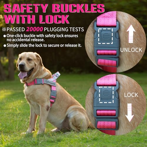 Service Dog Vest, No-Pull Service Dog Harness with 4 PCS Reflective Patches, Dog Vest Harness with Handle, Pet Harness for Small Medium Large Dogs in Training (Pink, M) - color: Pink Harness + 4 Patches, size: Medium (Chest: 22-29")