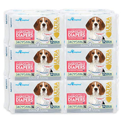 Paw Inspired Disposable Dog Diapers | Female Dog Diapers Ultra Protection | Diapers for Dogs in Heat, Excitable Urination, or Incontinence (144 Count, Medium) - size: Medium