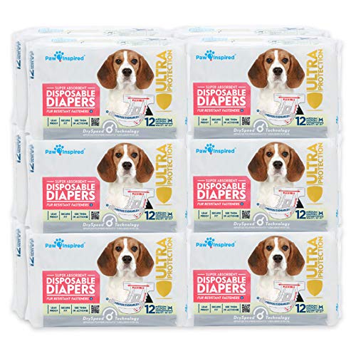 Paw Inspired Disposable Dog Diapers | Female Dog Diapers Ultra Protection | Diapers for Dogs in Heat, Excitable Urination, or Incontinence (144 Count, Medium) - size: Medium (144 Count)