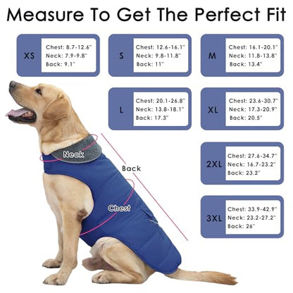 Petglad Dog Coat, Waterproof Dog Winter Jacket with Pocket, Reflective Adjustable Pet Snow Vest, Warm Cozy Fleece Sweater for Small Medium Extra Large Dogs - Blue, S - color: Blue, size: S(Chest Girth:12.6-16.1")