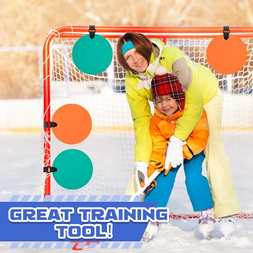 Arrowbash Silicone Hockey Shooting Targets Agility Shooting Goal Target Discs with Straps Set Reactive Hockey Training Equipment for Lacrosse Soccer Baseball Practice Accuracy, Orange, Green