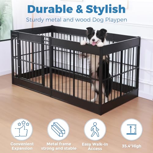 Dog Playpen, 35.4" Height Dog Pen Indoor, Heavy Duty, Safe and Sturdy, Furniture Style Puppy Pen - color: Black, style: 6 Panels (35.4" High)
