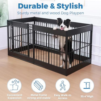 Dog Playpen, 35.4" Height Dog Pen Indoor, Heavy Duty, Safe and Sturdy, Furniture Style Puppy Pen - color: Black, style: 6 Panels (35.4" High)