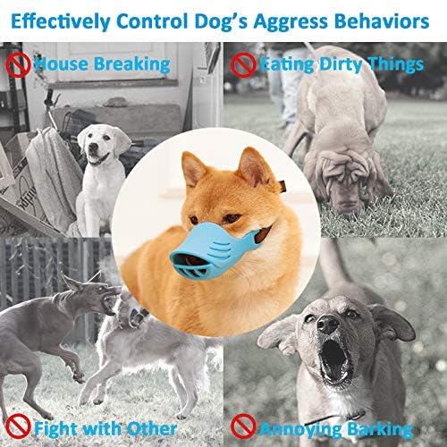 Dog Muzzle, Soft Duck Silicone Mouth Cover with Adjustable Strap for Small Medium Dogs, Best to Prevent Barking, Biting, and Chewing (L, Blue) - color: Blue, size: L