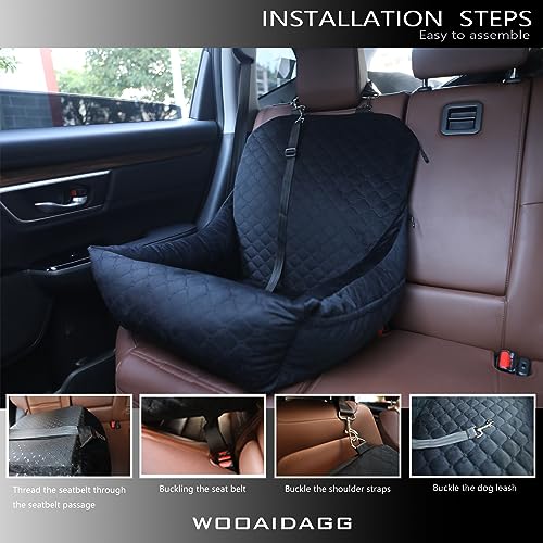 Wooaidagg Dog Car Seat for Small Dogs Up to 25 lbs,Covered Ultra-Soft Fabric and Fill in Memory Foam,Fully Detachable and Washable,2 Clip-On Safety Leashes and Storage Pockets(Black) - color: Black