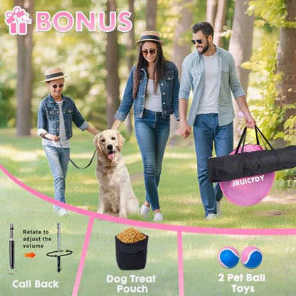 Dog Agility Course Backyard Set, Dog Agility Equipment, Pet obstacle Course Backyard with 6 Dual Mode Weave Poles, 2 Adjustable Hurdle, Jump Ring, Tunnel, Pause Box, Toy Balls and 2 Carrying Bags,Pink - size: Pink-15 PCS SET