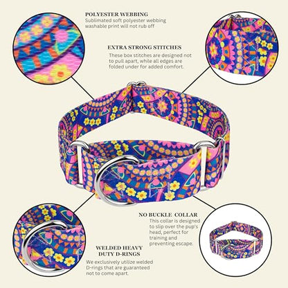 Country Brook Petz - HossFit Jr Wide Martingale Dog Collar - Groovy Collection Featuring Far Out Designs (Blue Boho Mandala, Medium) - color: Blue Boho Mandala, size: Medium (Pack of 1)