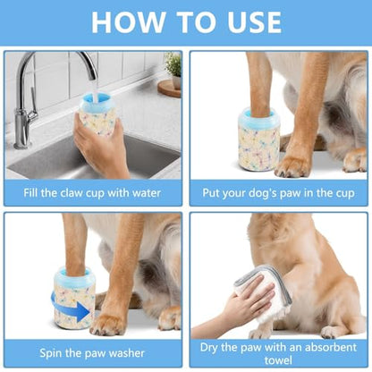Dragonflies Beige Pattern Dog Paw Cleaner Cup with Soft Silicone Brush, Small Lightweight Portable Muddy Paw Washer for Dogs, Easy to Use Pet Foot Cleaner