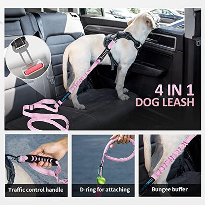 IOKHEIRA Dog Leash, Multifunctional for Medium & Large Dogs, Adjustable with Car Seatbelt, 4-6 FT Strong Bungee, Pink - color: Pink