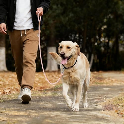 Mile High Life Dog Leash, Rope Leash with Genuine Leather Connection and Heavy Duty Metal Clasp, Great for Small Medium Large Dogs(Light Pink,48 Inch) - color: Rope Handle-Light Pink, size: 48 Inch-1/2"