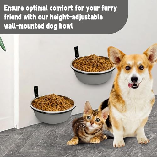 Wall Mounted Dog Bowls-2 * 36 Oz, Stainless-Steel Raised Adjustable Height Dog Food and Water Bowls, Elevated Pet Comfort Feeding Bowl for Medium Large Dogs Cats - size: 4.2cups(35OZ)