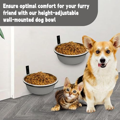 Wall Mounted Dog Bowls-2 * 36 Oz, Stainless-Steel Raised Adjustable Height Dog Food and Water Bowls, Elevated Pet Comfort Feeding Bowl for Medium Large Dogs Cats - size: 4.2cups(35OZ)