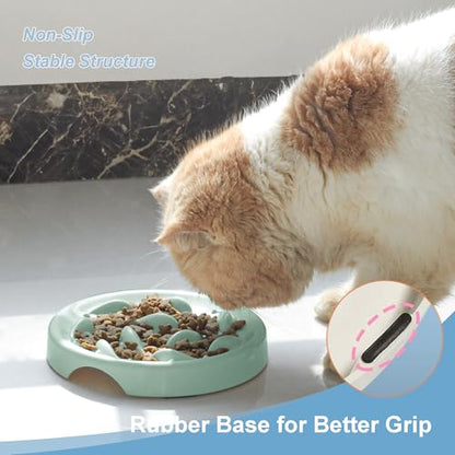 Slow Feeder Bowl for Cats and Small Dogs,Cilkus Fish Pool Design, Fun Interactive Bloat Stop Puzzle Feeder Bowl Healthy Eating Diet Made of Melamine Food Grade Material Dishwasher Safe (Green) - color: Green