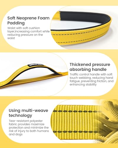 Hands Free Dog Leash with Seatbelt, 9.5 FT Adjustable Handheld/Crossbody/Waist Leash for Dog Walking, Reflective, 360° Tangle-Free, Shock Absorbing for Medium & Large Dogs. - color: Yellow