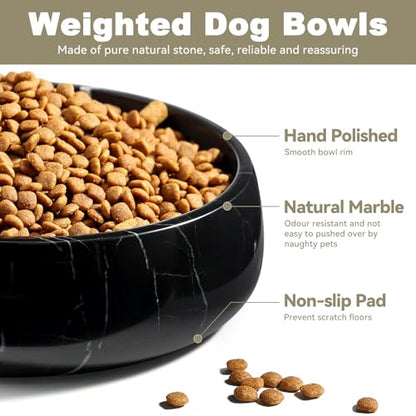 Karibiber Natural Marble Dog Bowl, 5lbs Non Slip Dog Food Bowl, Non Spill Weighted Water Bowls for Large Dogs, Durable Big Dogs Dish, Puppy Pet Bowls, Easy to Clean, Holds 6.5 Cups(Spain Black) - color: Black, size: L