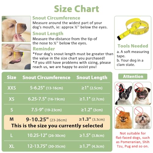 Mayerzon Dog Muzzle with Hook and Loop for Large Medium Small Dogs, Patented Soft Mesh Beagle Labrador Puppy Muzzles for Biting Chewing Grooming, Breathable, Adjustable, Allows Panting Drinking - size: M-(Snout Cir 9"-10.25")