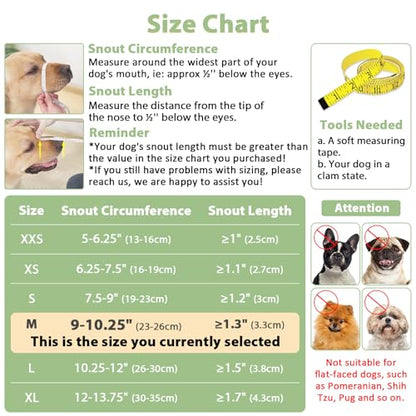 Mayerzon Dog Muzzle with Hook and Loop for Large Medium Small Dogs, Patented Soft Mesh Beagle Labrador Puppy Muzzles for Biting Chewing Grooming, Breathable, Adjustable, Allows Panting Drinking - size: M-(Snout Cir 9"-10.25")