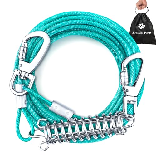 Snagle Paw Tie Out Cable for Dogs, 50FT Dog Leads for Yard Chew Proof, Heavy Duty Leash for Large Dogs Up to 125lbs, Sturdy Dog Runner for Yard or Camping - color: Ice Blue, size: 125lbs / 50ft
